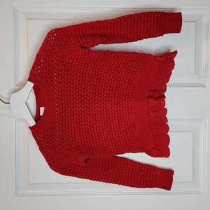 Gap Kids Red Open Knit Sweater With Eyelet Trim, Girls Small (6-7)